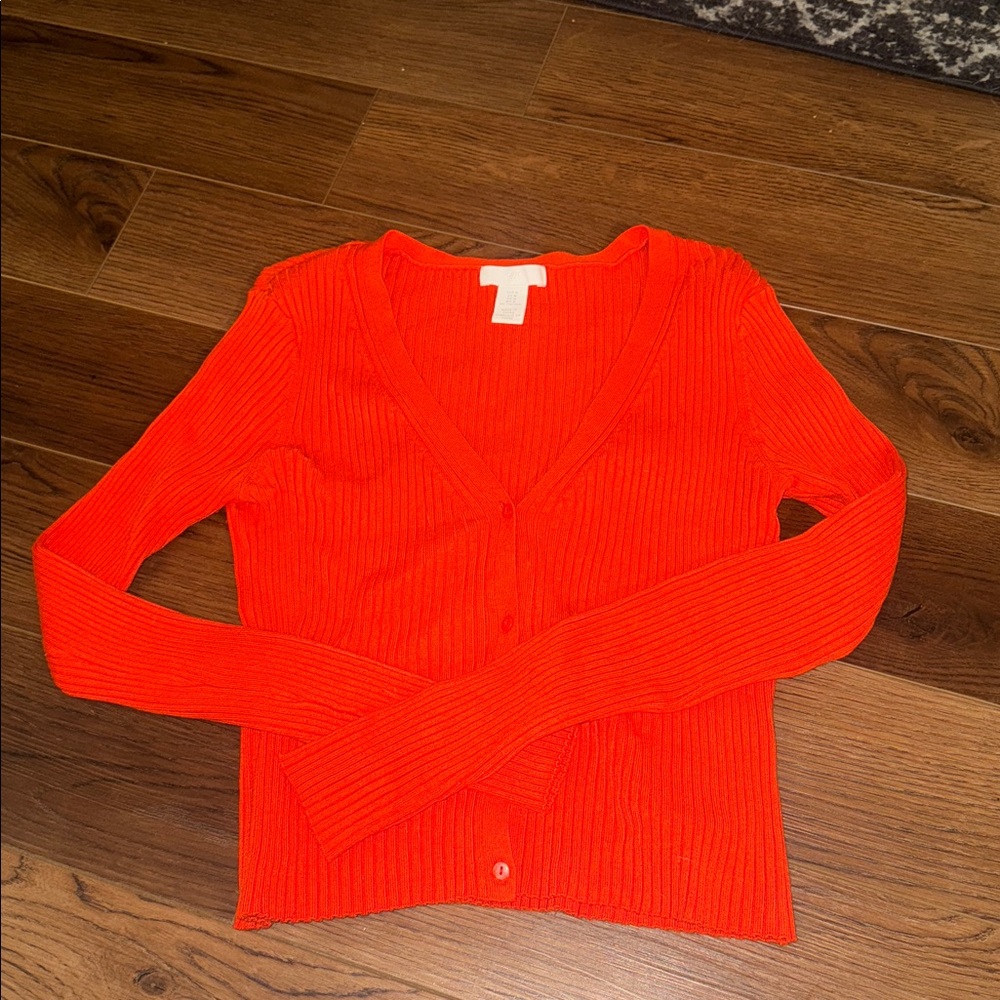 H&M Bright Orange Ribbed Knit Women's Cardigan